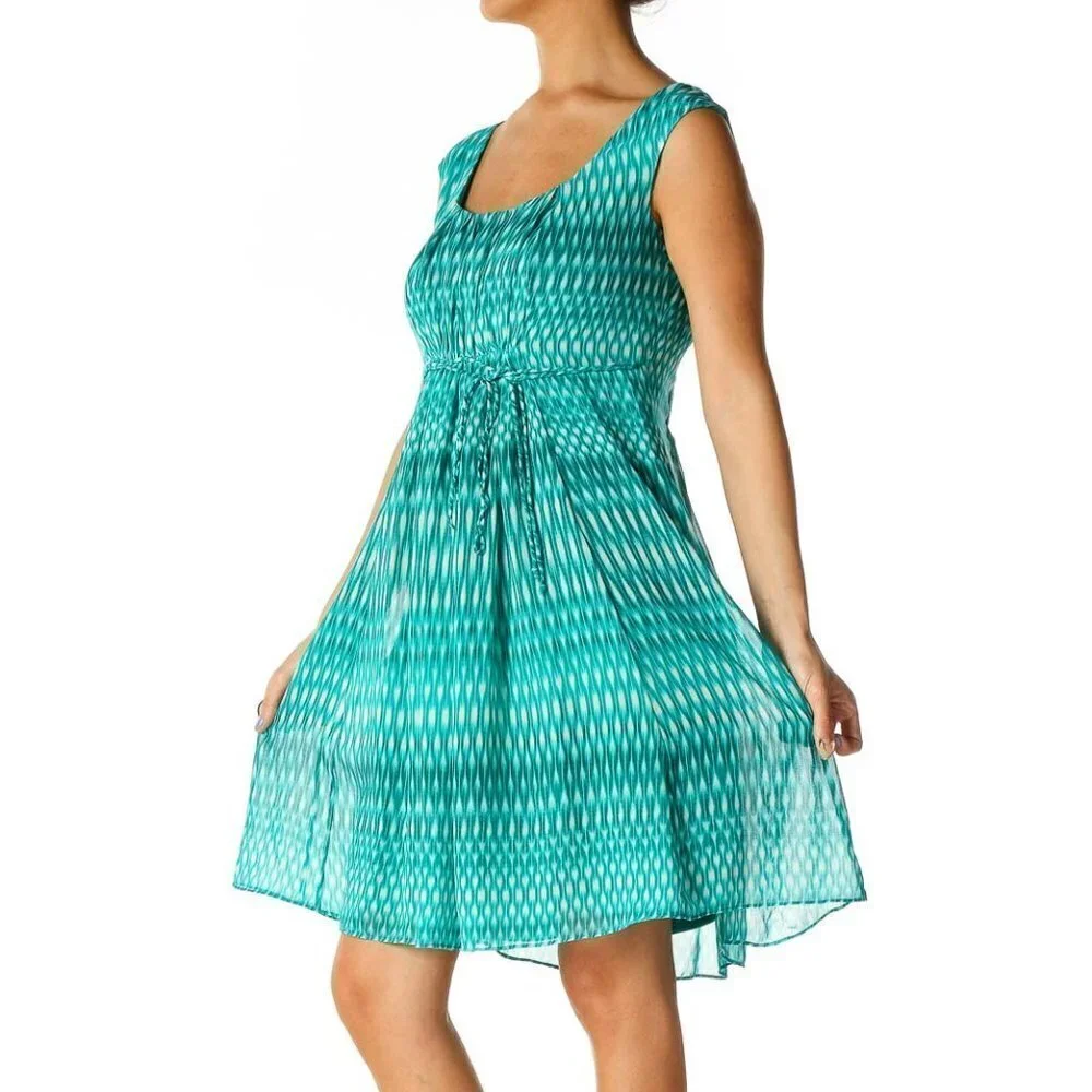 Calvin Klein Blue Geometric Print Bohemian Fit & Flare Dress - Picture 3 of 3